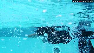 Hot girl Diana Kalgotkina swims naked in the pool.