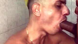 Young and straight twink’s first time giving a blowjob with cum on his face