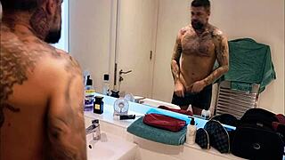 Dirty gets all horny in the bathroom with a gaydildo