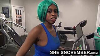 Public sex in the gym with cosplay fitness enthusiast leads to rough anal and oral sex