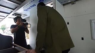 Monique Bertolini, a Pegaeon from the JoJo Kleber Girls, visits a motorhome repair shop.