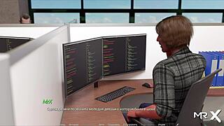 Beautiful anime girl gets instruction in a porn game called ActingLessons