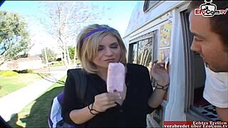 Skinny blonde teen gets car fucked on campus