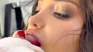 Monika Fox's sensual play with a pink toy in the bathroom