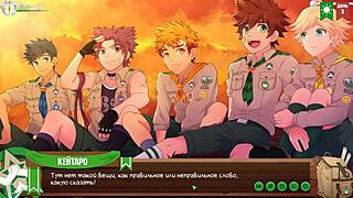 Young gay friends hike in the forest in Game Friends