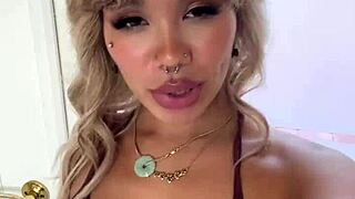 Steamy shower session with daily smoking Latina babe