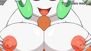 Enjoying some hot sex with a big-chested babe while riding the dick like in the Pokémon's move