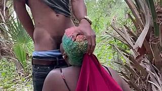 Big beautiful black woman gets face fucked in public