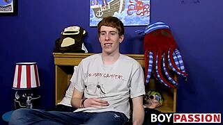 Red-haired man shares his experience before solo performance with a sex toy
