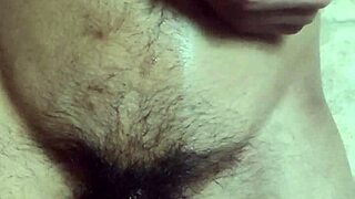 Gay guy masturbates with navel play and cums