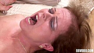 A mature German woman gives a blowjob to a young man