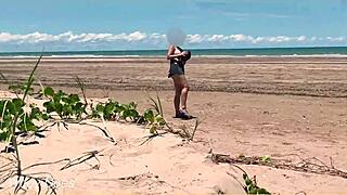 Public beach game of football in the nude with my wife