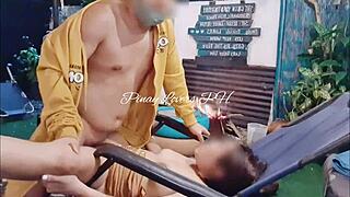 Amateur couple enjoys hardcore sex in the morning in a bamboo house