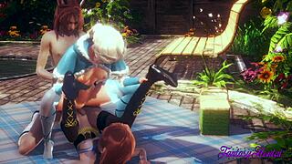 Princesses Elsa and Anna in a 3D hentai orgy