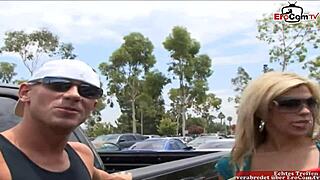 Blonde milf with huge tits picked up for street banging