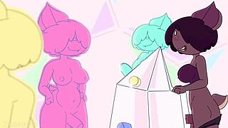 Furry porn with a small-boobed anime girl and a big-dicked boy