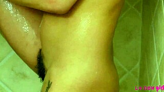 Steamy shower scene with a hot brunette adult film actress