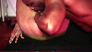 A erotic massage for a plus size woman with a light skin tone and tattoos