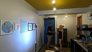 Behind the scenes of an interracial anal scene with a slutty blonde