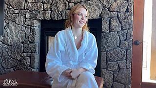 Redhead bridesmaid gets locked out and satisfies her desires