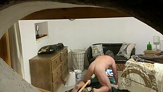 Gay sissy gets spied on while doing anal