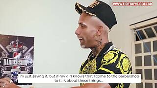 Gay blowjob and anal sex with a barbeiro who shaves his mommy's bald head for not paying the rent