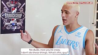Gay blowjob and anal sex with a barbeiro who shaves his mommy's bald head for not paying the rent