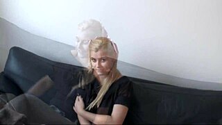 A blonde gets picked up by a man at her home and they proceed to have sex