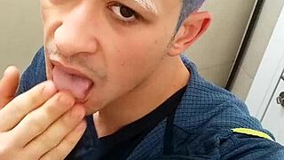 Gay amateur with blue hair masturbates in pride video