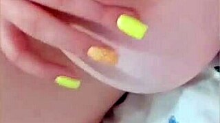 Close-up shots of a busty teen's solo orgasm session