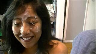 Stephanie’s face covered with a lot of cum after a hot blowjob