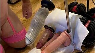 A sissy in the kitchen with bare feet gets fucked by a dildo