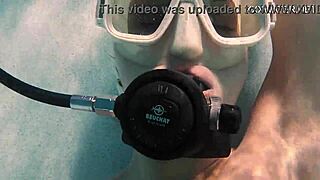 Small petite brunette swims in the pool and masturbates