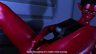 Busty alien reporter's solo pleasure during intergalactic commute