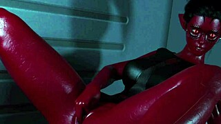 Busty alien reporter's solo pleasure during intergalactic commute