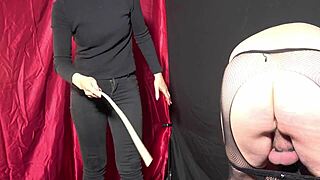 A French mistress punishes her submissive partner who wears a chastity device