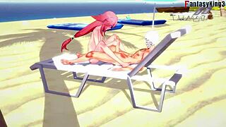 Yae Miko in bikini, beach sex in animated porn