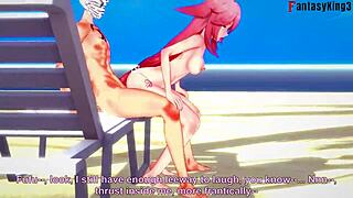 Yae Miko in bikini, beach sex in animated porn