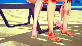 Yae Miko in bikini, beach sex in animated porn