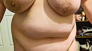 Chubby wife's big tits shake in slow motion video