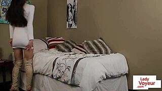 Femdom gives orders to the submissive partner to masturbate until he cums