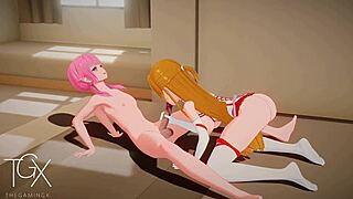 3D cartoon of Asuna's futanari adventure in gaming world