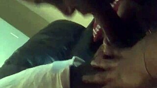 Beautiful black girl gives a very hot blowjob to a man with a big dick