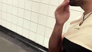 Bisexual worker's steamy public toilet tryst with cowgirl
