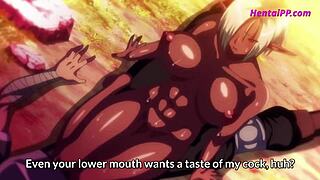 Hot anime sex in the woods with a warrior girl giving a blowjob and getting fucked