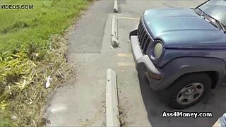 Big boobed amateur gets rough sex in parking lot for money