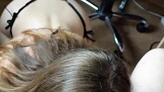 Big ass girlfriend sucks and swallows cum in pantyhose