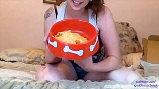 Young goddess dominates her amateur slave with food and foot fetish play