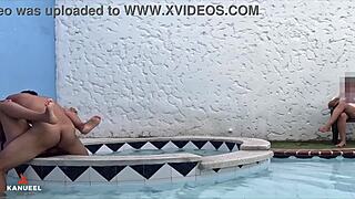 Public pool sex with a stranger and a MILF amateur