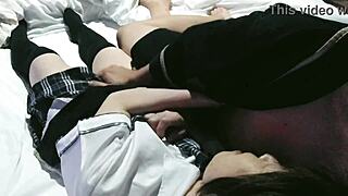 Uniformed schoolgirl cosplays and gets a creampie in this amateur video